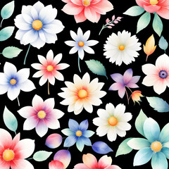 watercolor flower clipart set on white or black background. ai generative