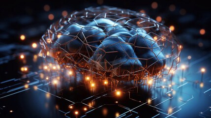 3d rendering of human brain in digital technology concept Generative AI