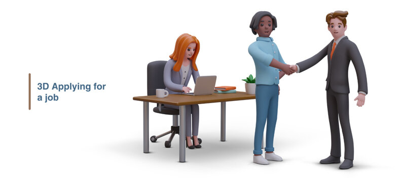 Job application. HR department services. Hiring employees. Recruiting, headhunter work. Color vector concept for web design. 3D characters in cartoon style