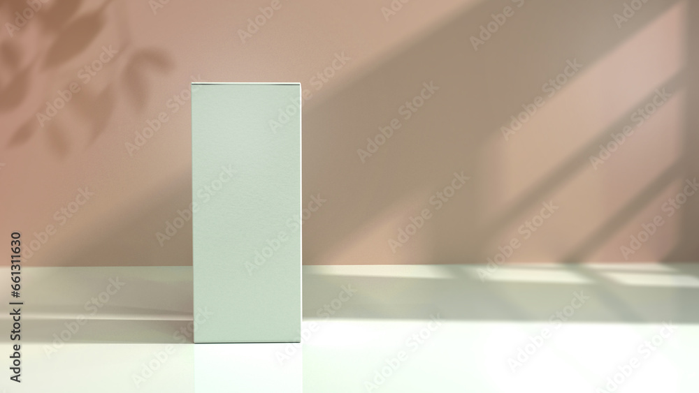 Poster premium cosmetic box mock-up files through 3d rendering, featuring a simple yet tasteful and harmoni