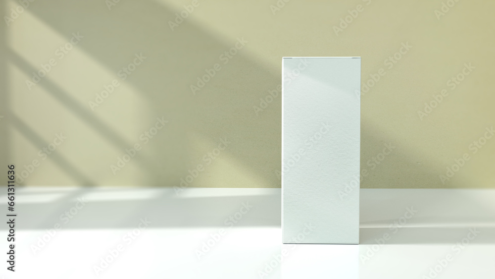 Poster premium cosmetic box mock-up files through 3d rendering, featuring a simple yet tasteful and harmoni