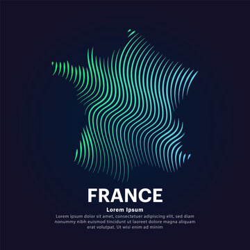 simple line art Map of France. Creative France map logotype vector illustration on dark background. French Republic logo vector design template - EPS 10