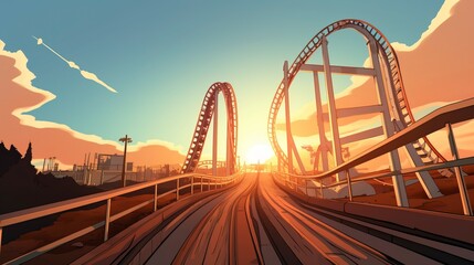 A roller coaster track in the park - obrazy, fototapety, plakaty