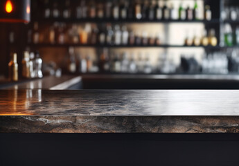 Empty table marble countertop with bright restaurant background