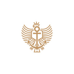 Eagle and anchor line art logo design vector. Vector design template. © hasan