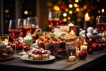 Obraz na płótnie Canvas Christmas dinner. Festive dishes on the table. Happy New Year and Merry Christmas