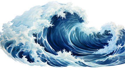 Ocean Wave Crest Isolated on Transparent or White Background, PNG
