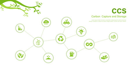 CCS acronym for Carbon Capture Storage words. .The concept Carbon capture Save energy, green energy, reduce carbon footprint, neutral carbon and net zero action. - obrazy, fototapety, plakaty