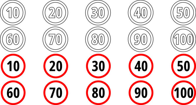 outline speed limit sign set