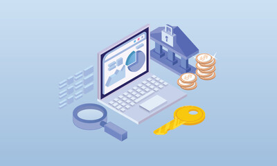 Financial Access Isometric.on blue background.3D design.isometric vector design Illustration.