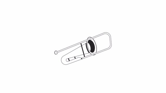 Jazz trombone musical instrument bw outline 2D object animation. Music practice equipment monochrome linear cartoon 4K video. Wind brass for orchestra animated item isolated on white background