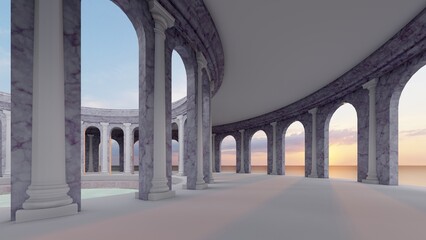 Architecture interior background empty arched pass 3d render