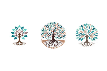 Tree of life with leaves concepts, vector illustration of a colorful tree with roots © SachiDesigns