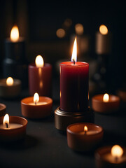Warm candlelights closeup during All Saint's Day