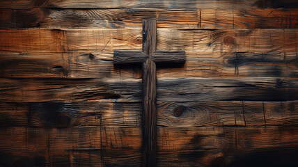 Black history month wooden cross jesus background, dark wood texture poster design. generative ai