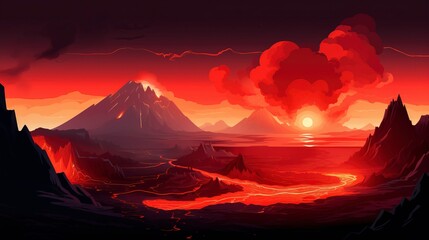 An animated illustration capturing the mesmerizing view of a volcano's crater from a unique angle