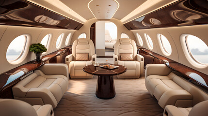 Luxurious business jet with genuine leather interior - obrazy, fototapety, plakaty