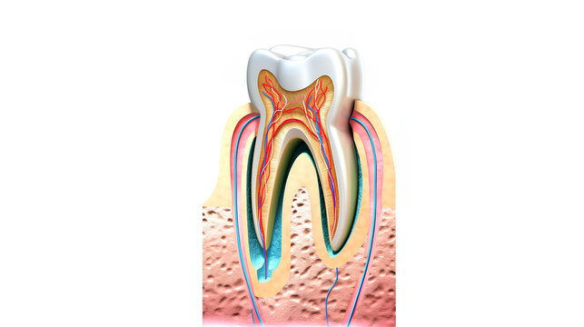 The structure of a human tooth, a model to study, a color illustration, an image on a white background.