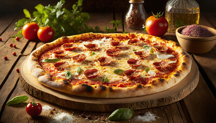 delicious pizza, salad spices advertising visual