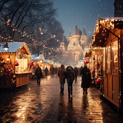 Obraz premium Beautiful and romantic Christmas markets. AI generative.