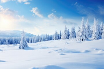 Fototapeta na wymiar Christmas background snow covered trees