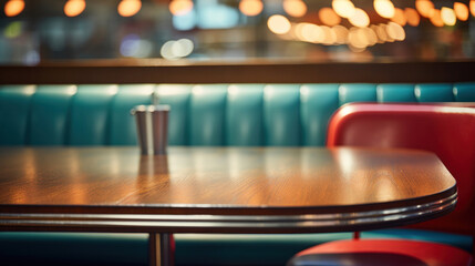 An empty table in a vintage cafe