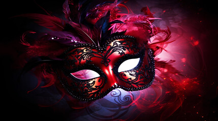 A luxurious red and black carnival mask for the Venetian Carnival. Venetian costume.