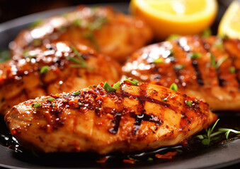 Grilled chicken breast fillet with spices and herbs.Macro.AI Generative