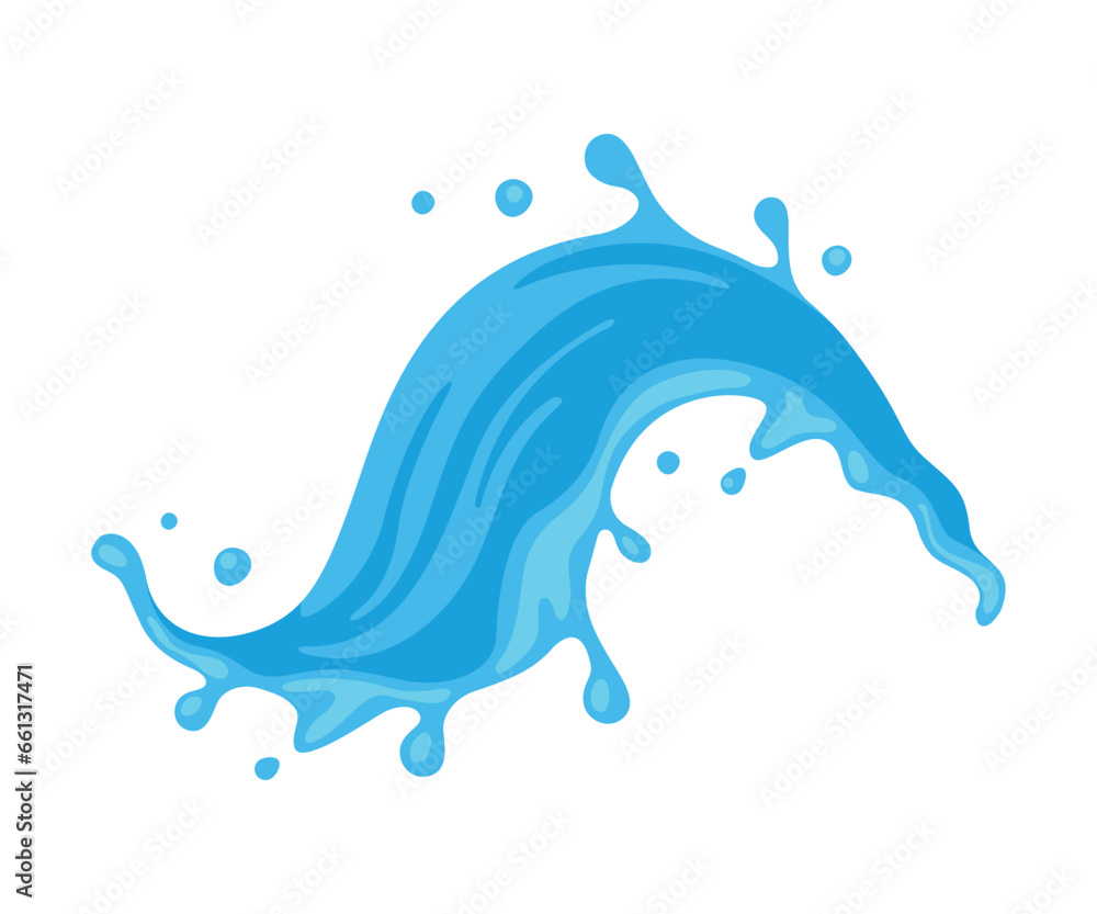 Sticker Blue Water Splash as Aqua Motion with Drops Vector Illustration