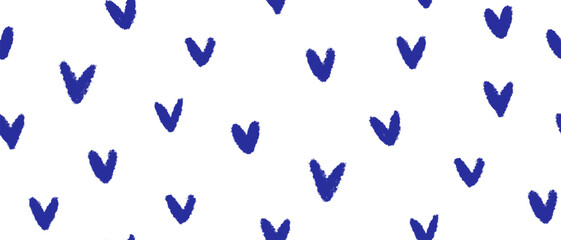 Simple Irregular Seamless Vector Pattern with Dark Blue Hearts Isolated on a White Background. Modern Repeatable Print with Hand Drawn Hearts. Abstract Doodle Style Design with Love Symbol. RGB.	