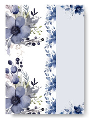 Elegant watercolor navy blue anemone floral wedding invitation card set. Garden theme wedding invitation card.