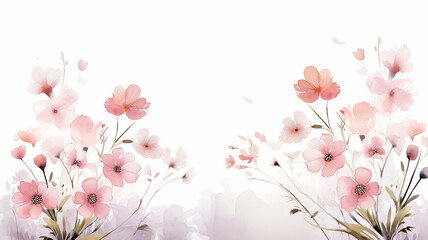 Beautiful pastel flowers in watercolor style on a white background.