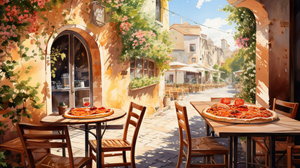 Pretty scene table for two in a restaurant. generative ai