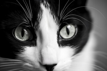 Black and white color cat looking at camera curiosity