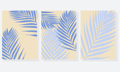 Tropical cover design set with golden leaves, palm tree. Exotic floral vector background for brochure, luxury menu, sale flyer, summer template, eco catalog
