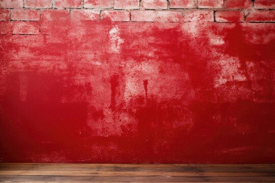 a brick wall halfway painted in red