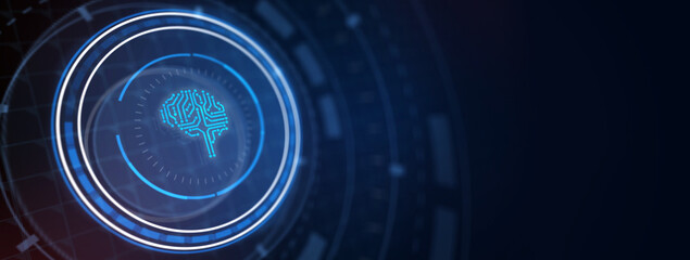 Artificial intelligence (AI), machine learning and modern computer technologies concepts.  Illustration