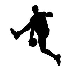 Silhouette of a basket ball player in action pose. Silhouette of a male basket ball athlete. © anom_t