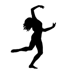 Silhouette of a female ballet dancer in action pose. Silhouette of a ballerina girl dancing pose.