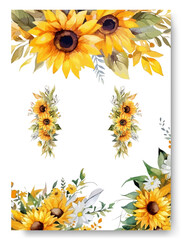 Beautiful yellow sunflower frame for greeting card ornament