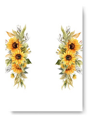 Beautiful yellow sunflower frame for greeting card ornament