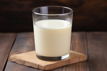 glass of warm milk on wooden table
