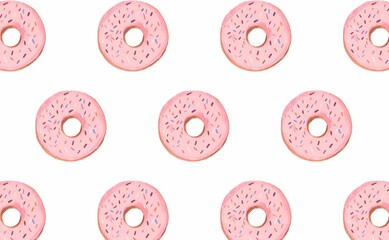 donut illustration with cute design vector, pink background, lovely food - obrazy, fototapety, plakaty