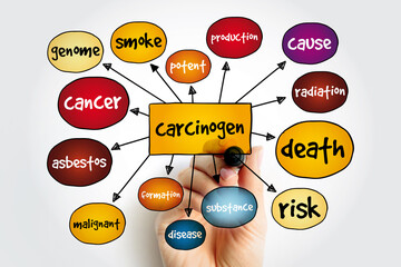 Carcinogen is any substance, radionuclide, or radiation that promotes carcinogenesis, mind map text...