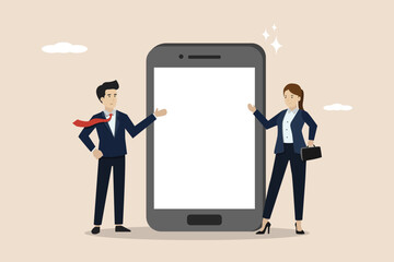 Social media marketing, product introduction or online product launch, online marketing strategy concept, business people marketing products on social media.