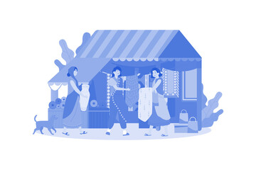 Indian ladies selling traditional fabrics Diwali festival at the sari and jewelry clothes