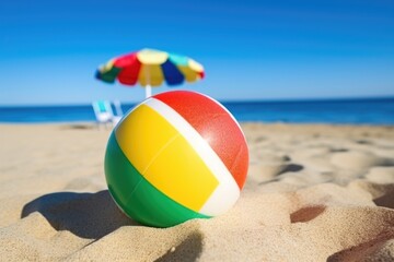 sun lotion with a beach ball on sand