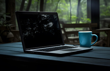 coffee and a laptop outside  ai generative