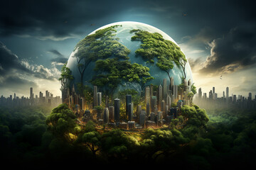World environment and Earth Day concept with eco friendly enviroment. - obrazy, fototapety, plakaty