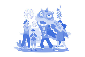 Family watch performing the new year lion dance.